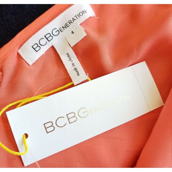 BCBGeneration ruffle layered square neck empire waist dress salmonwine Sz 4 NEW - Picture 5 of 8